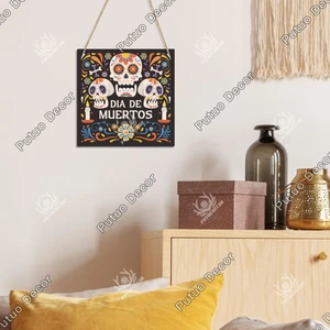 Putuo-decoration hanging wall signal, Mexican style, head flower, skull, day of the dead, 7.8x7.8 inches 6 Main Sales Mexican Skull - №4