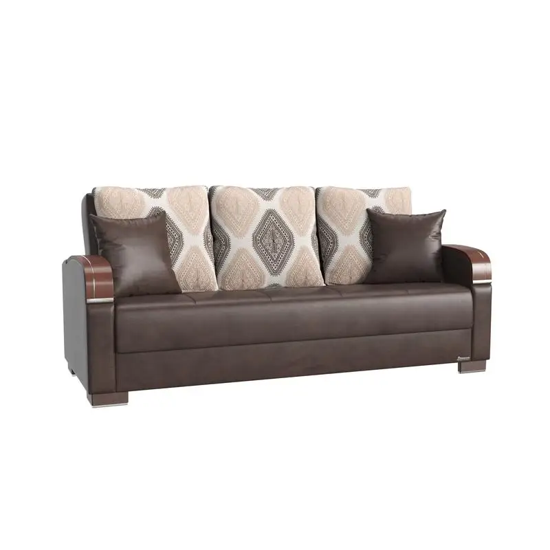 

Convertible Upholstered Sofabed with Storage, Brown PU, Modern Design for Living Room or Guest Room