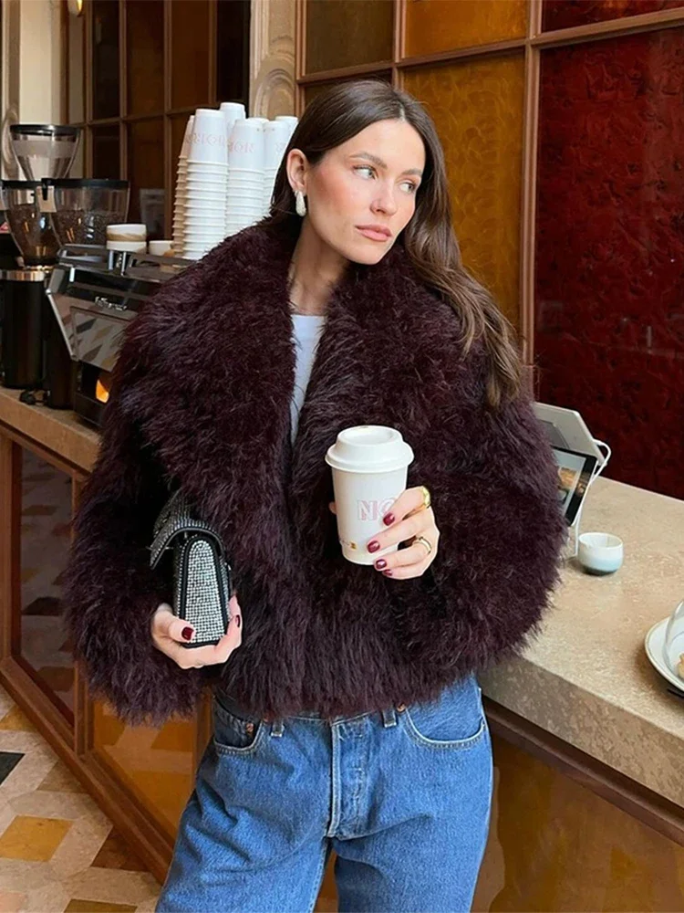 Fashion Faux Fur Jacket Coat Women Warm Fluffy Loose Long Sleeve Lapel Female Cardigan 2024 Winter Solid Lady Street Outwear