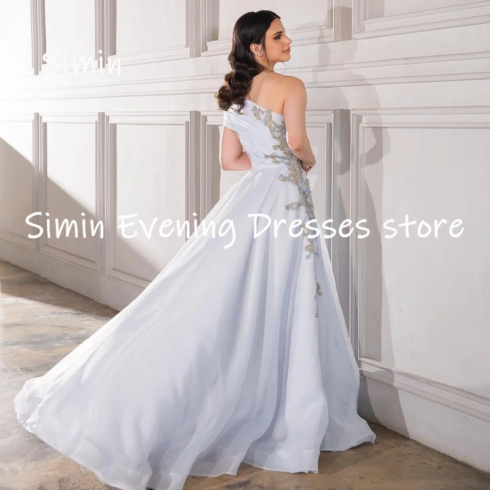 Simin-vestido de satén con volantes para mujer, traje Formal de un hombro con apliques, largo hasta el suelo, elegante, para fiesta y noche, 2023