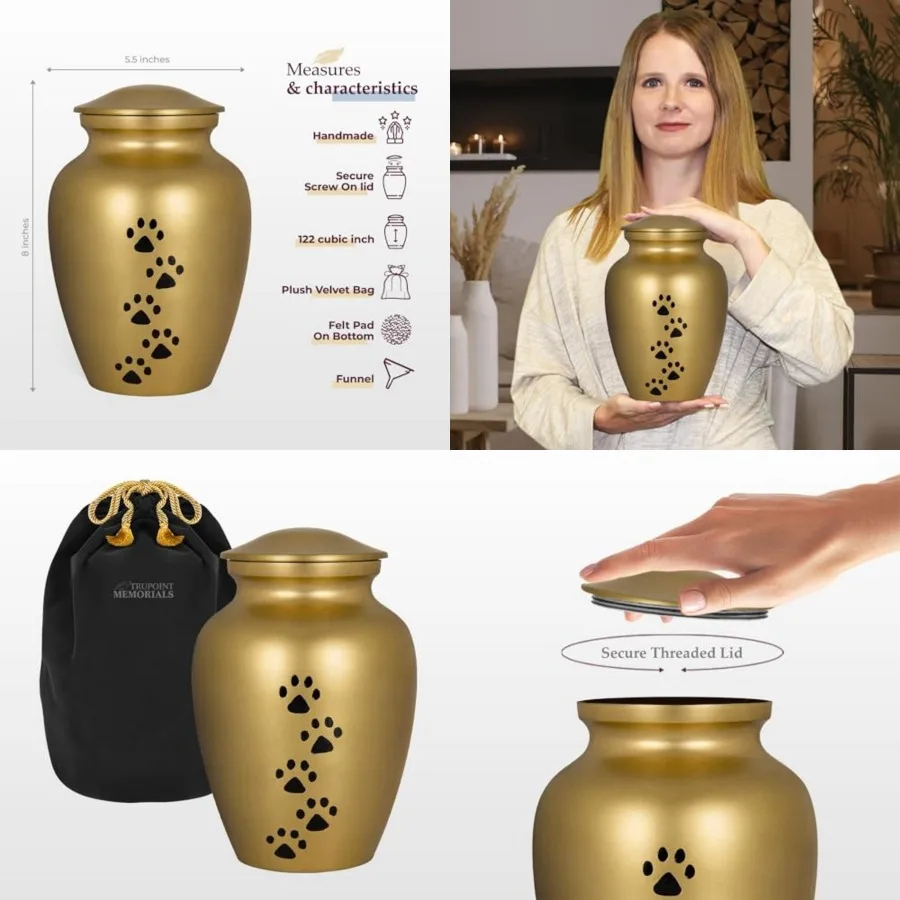 

Large Pet Urn for Dogs and Cats Ashes, Paws Print Cremation Urns for Pets up to 122 lbs
