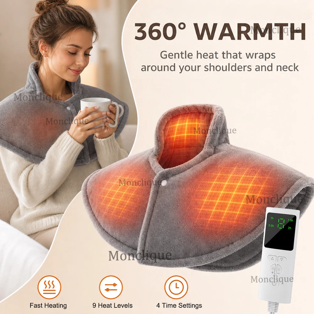 Electric Heating Neck Massager Level 9 Temperature 4-speed Timing Soft Shawl Shoulder Relaxing Keep Warm Washable Neck Massager
