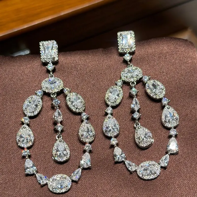 Women Stunning Large Circle Frame Statement Earrings Inlaid Multi Cut Brilliant Cubic Zirconia Trendy Daily Jewelry