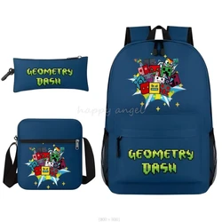 3Pcs Set Geometry Dash Print Backpack With Shoulder Bag Pencil Case Cartoon School Bags for Boys Girls School Bags Set Best Gift