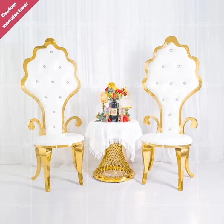 

Luxury Royal Stainless Steel Gold Metal Frame High Back Wedding Chair Hotel Banquet Dining Chair