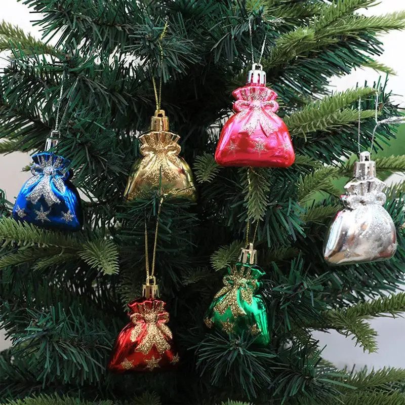 6pcs Christmas Tree Decoration Set Xmas Tree Gift Bag Hanging Decor Christmas Tree Ball Ornaments Home Party Decorations