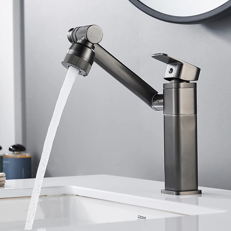 

Смеситель для умывальника, умывальник с горячей и холодной водой, раковина на столе, смеситель для умывальника в ванной, полностью медный пистолет, серый вращающийся шампунь