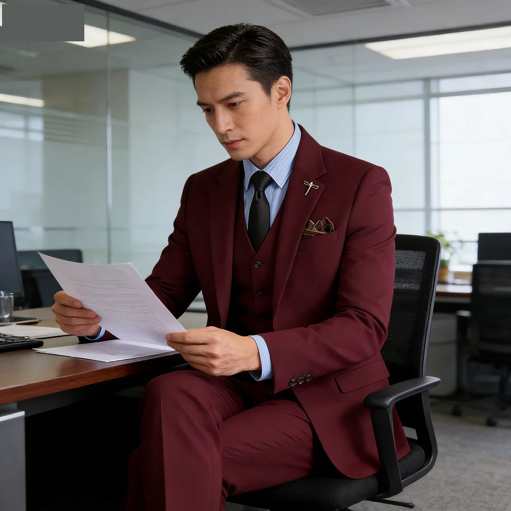 

Men's Professional Business Suit Set - Black Jacket Waistcoat Trousers Wedding Formal Attire