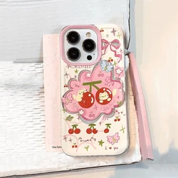 Luxury Trend Cherry Cat Pink Phone Case For Samsung Galaxy A55 A35 A25 A15 A05s A54 A24 A14  A13 A53 A33 4G 5G Cute Y2k Cartoon