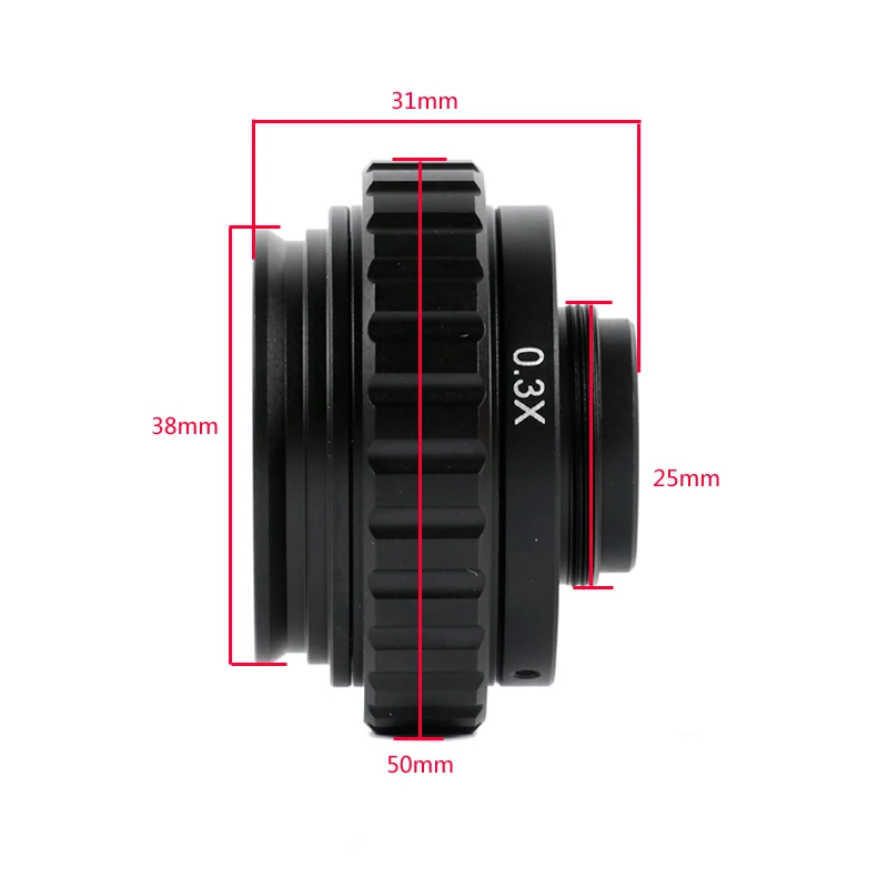 Adaptador de lente c para câmera, adaptador com foco ajustável de 0,35x 0,5x para microscópio estéreo trinocular