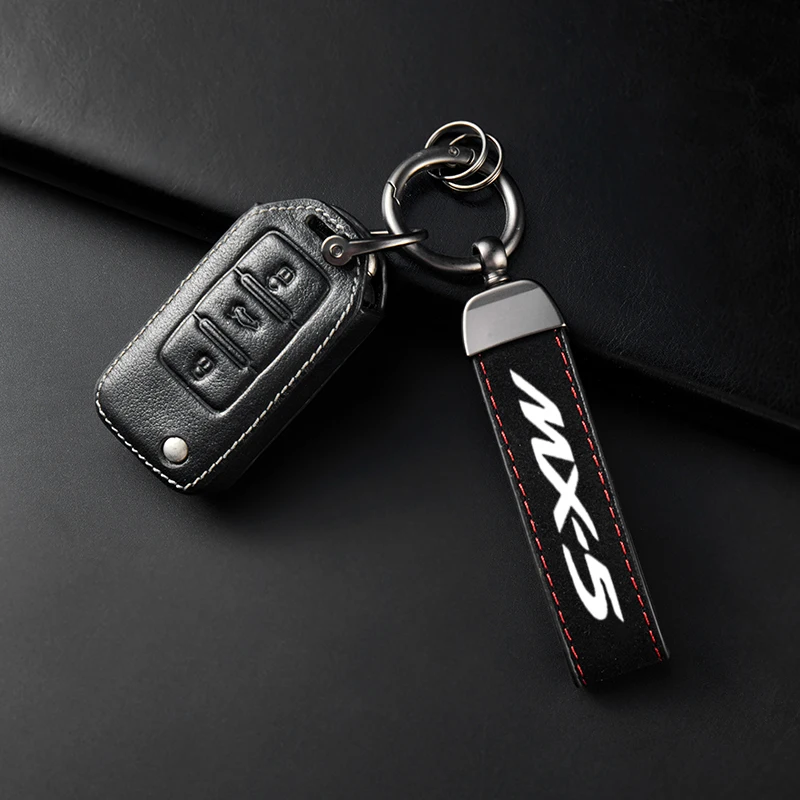 For Mazda MX-5 RF ND MX5 Accessories High-Grade Leather Suede Keychain Car Sport Key Ring