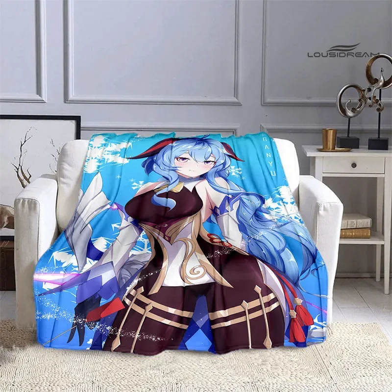 Genshin game cartoon print blanket flannel soft and comfortable blanket sofa bed must-have blanket for birthday gift
