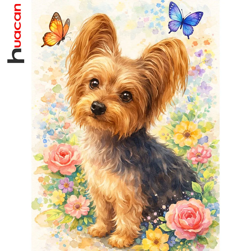 Huacan Neuheiten 2026 Diamantmalerei Hund Rose Diamant-Mosaik Tier Blumen Kunst Dekorative Gemälde