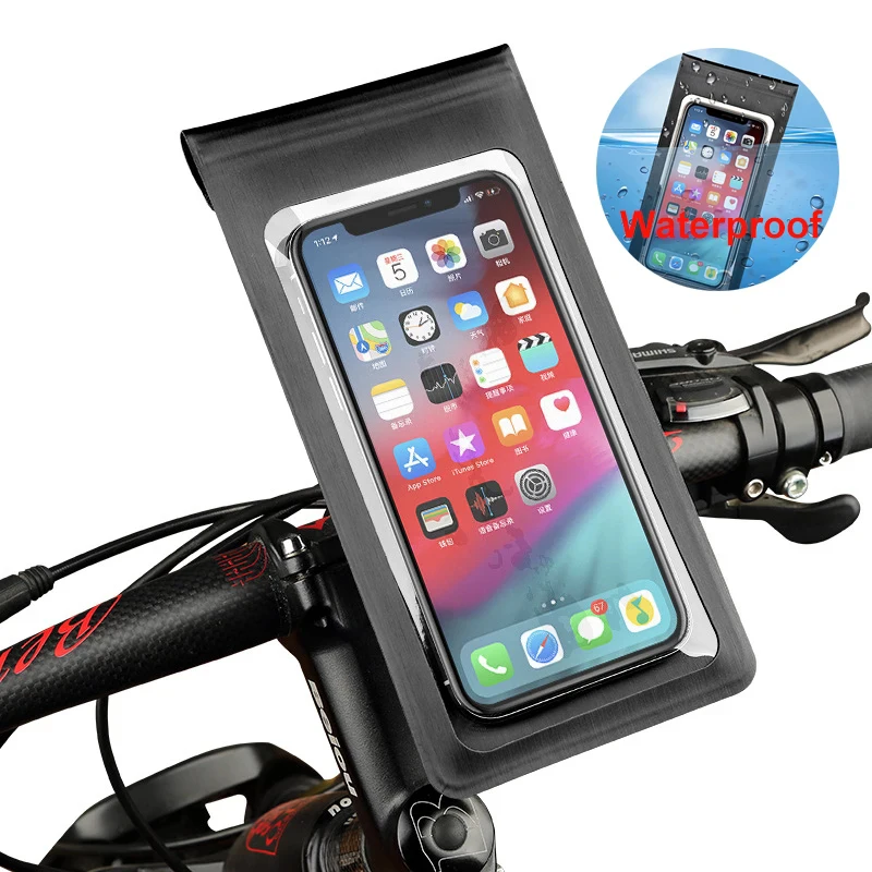 

Bike Holder Waterproof Pouch Bag Bicycle Phone Case TPU Touchscreen with Rain Cover Handlebar Mirror Motorcycle Stand Mount