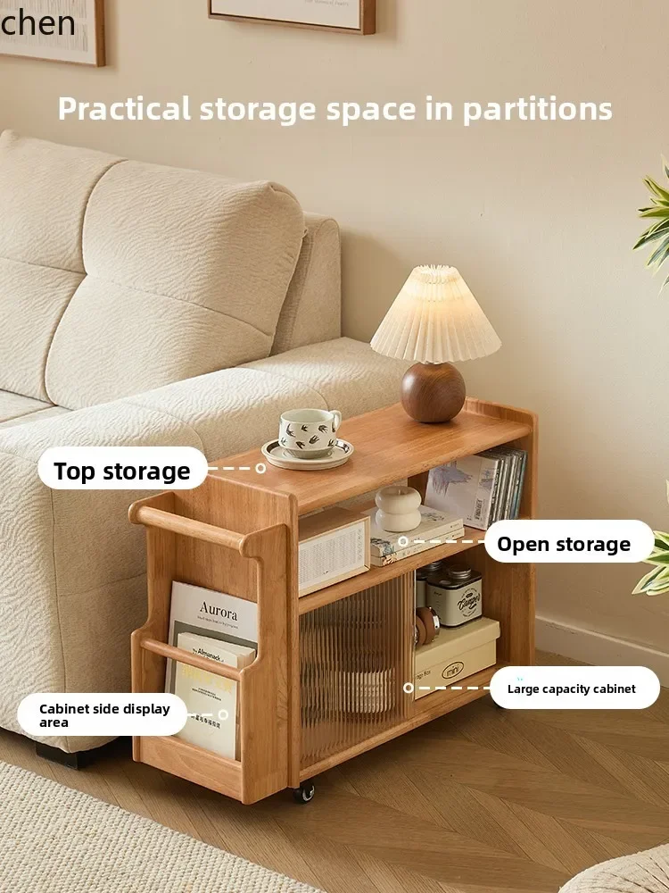 H5.25 solid wood trolley can move the living room side sofa side cabinet small household