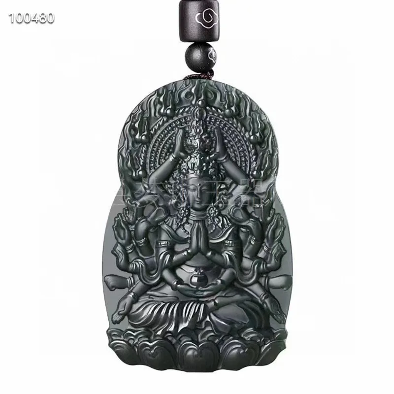 Natural Hotan Green Jade Pendant With Thousand-Armed Avalokiteshvara, Guardian Deity Zodiac Sign Of Th