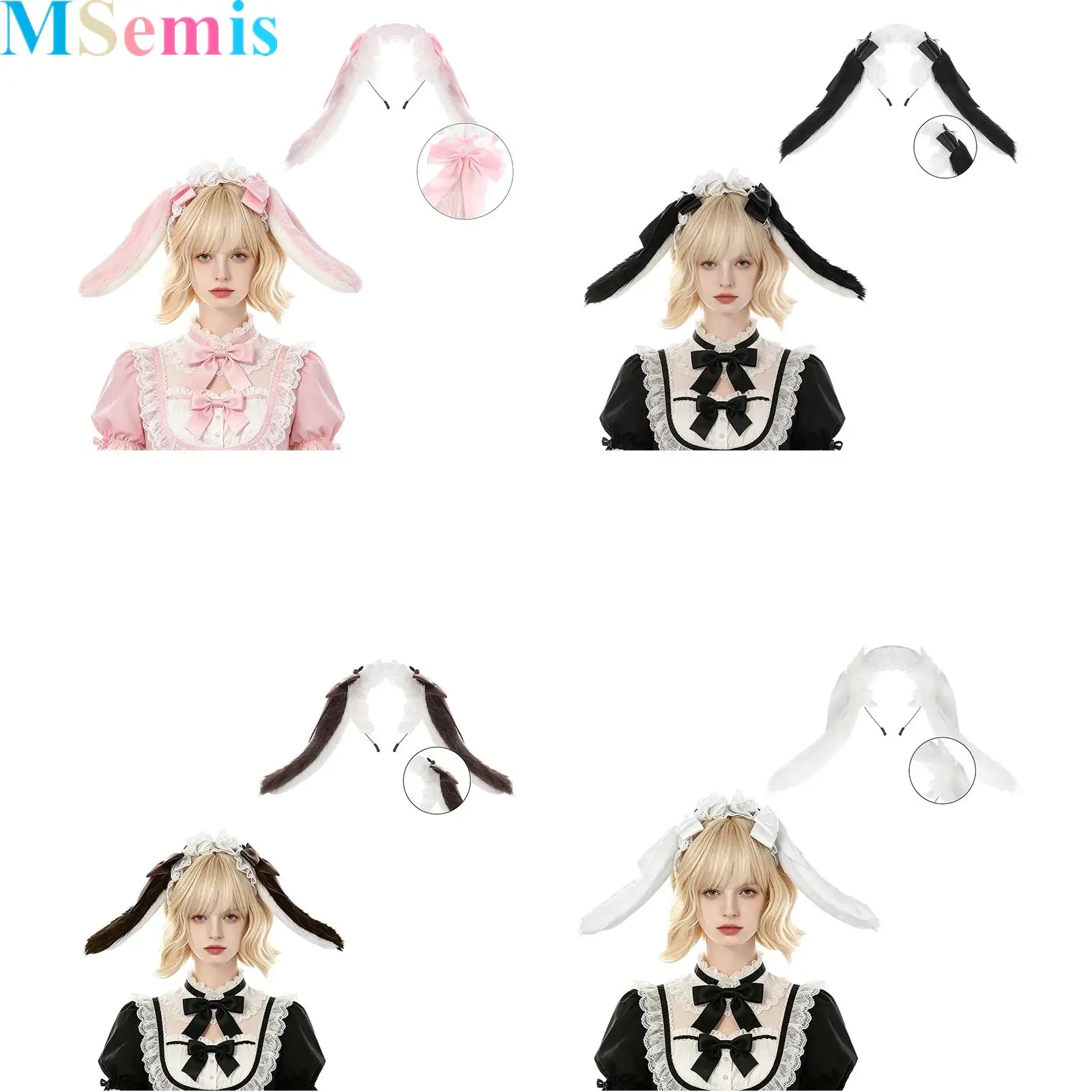 

Faux Fur Rabbit Ears Hair Hoop Headwear Bowknot Lace Trim Hair Hoop Lolita Cosplay Halloween Performance Accessory Prop