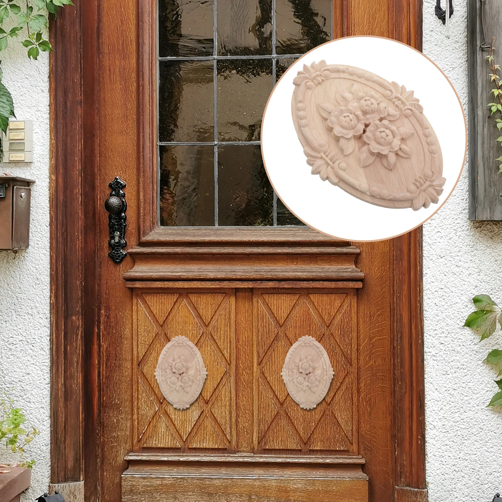 

Wood Decoration Vintage Carved Applique Exquisite Retro Wooden Overlay Cabinet Door Furniture Flower Pattern Ornament Home Decor