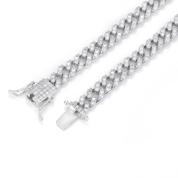 Cuban Necklace Chain S925 Silver 6-10mm Single Row Iced Out Miami Cuban Chain Hip Hop Link with Gra Certificate Jewelry