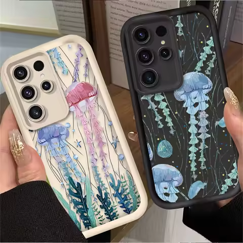 Phone Case For Samsung Galaxy S24 S25 S23 Ultra S22 S21 Plus FE A36 A56 A26 A16 A06 A15 A25 A35 A55 5G Fashion Pink jellyfish