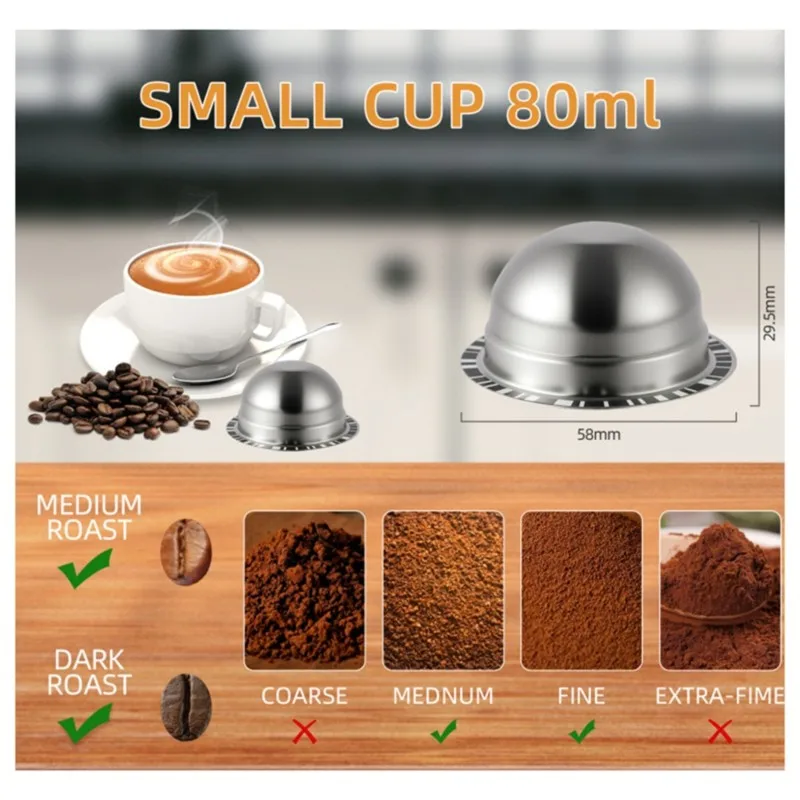 ABGH-For NESPRESSO Machines-For Vertuo Line-Reusable Coffee Pod In Stainless Steel(80Ml)