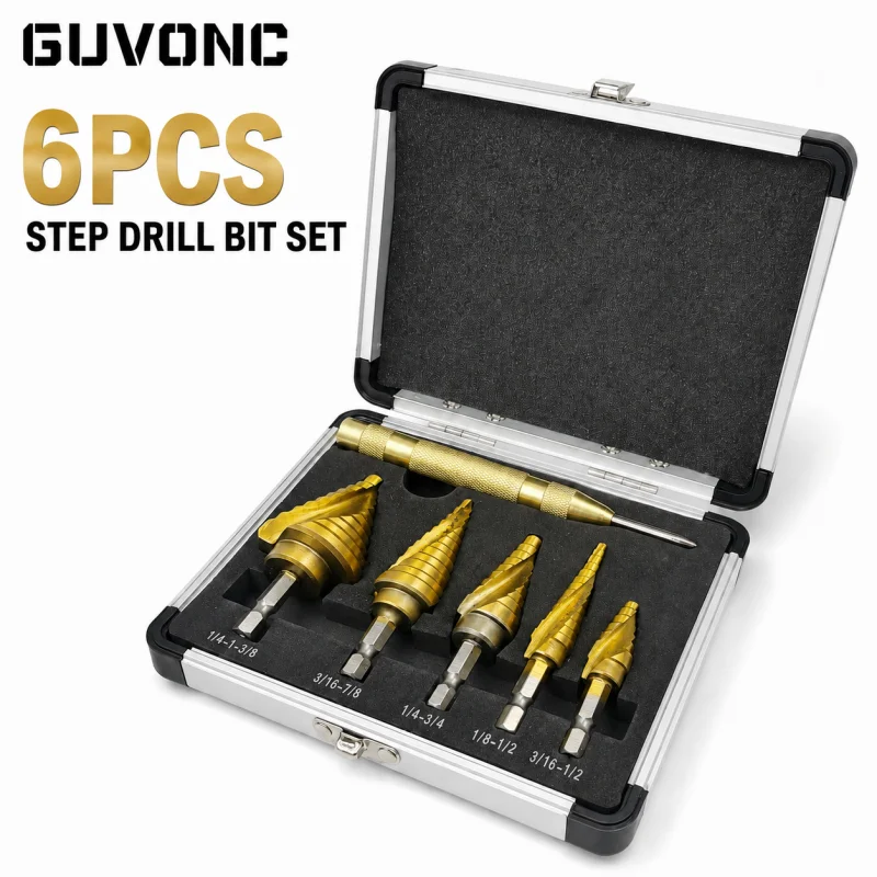 Titanium Coated Step Drill Bit Set 6‑Piece Multiple Sizes High Speed Steel Hole Opener For DIY & Industrial Drilling