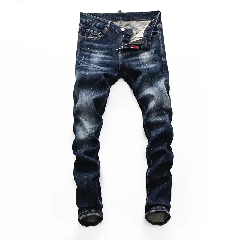 European  American Fashion Brand Men Italy Jeans Pants Design Cool Top Men Slim Jeans Denim Trousers Blue Hole Pants for Men