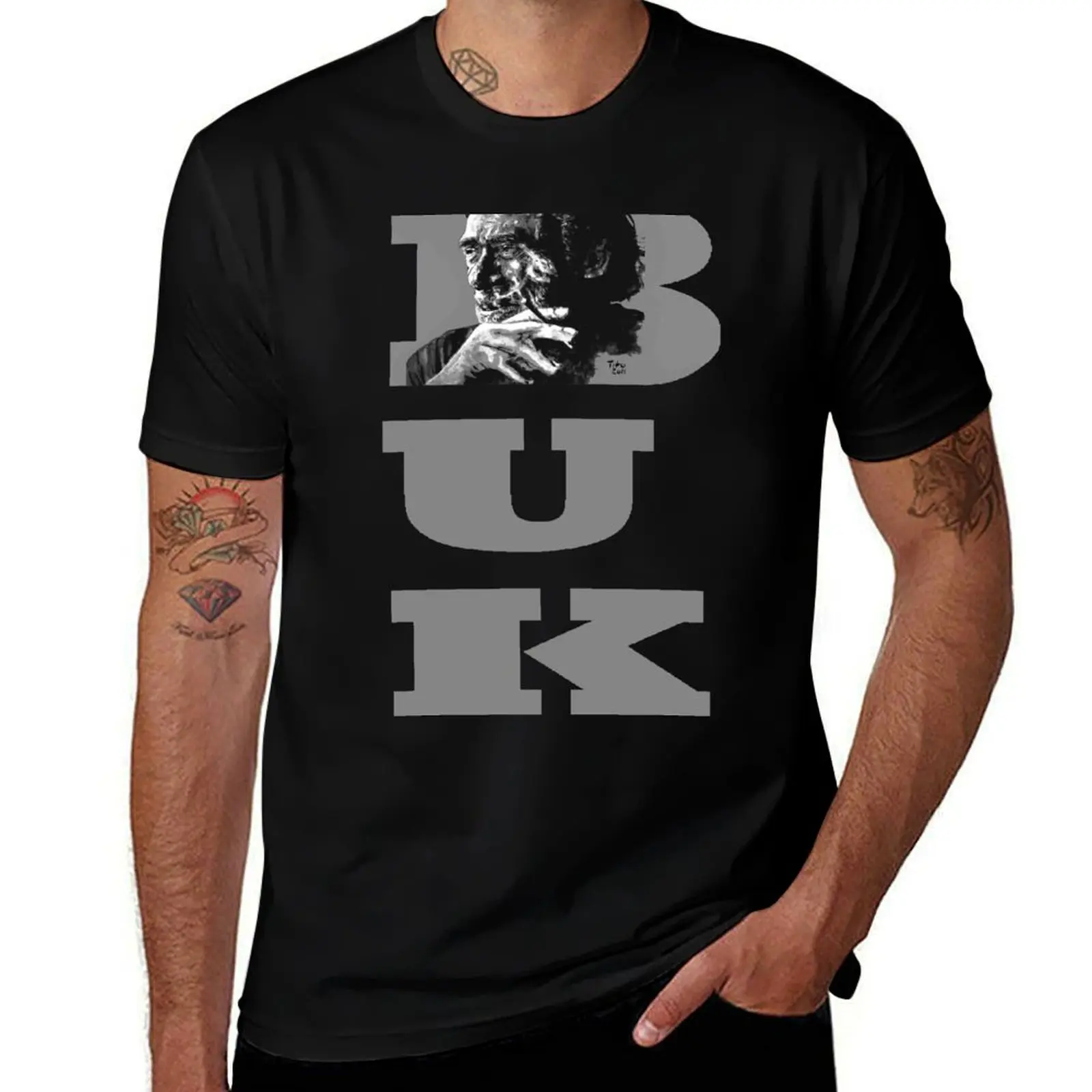 Charles Bukowski - PopART black T-Shirt Plus Size Basic Short Sleeve Top T-Shirt