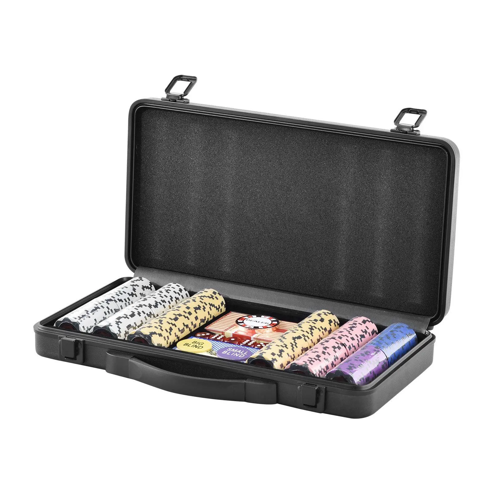 

300-Piece Vegas Poker Set – 14g Clay Chips, 2 Plastic Card Decks, Dealer Button, Dice & ABS Case for 7-8 Players