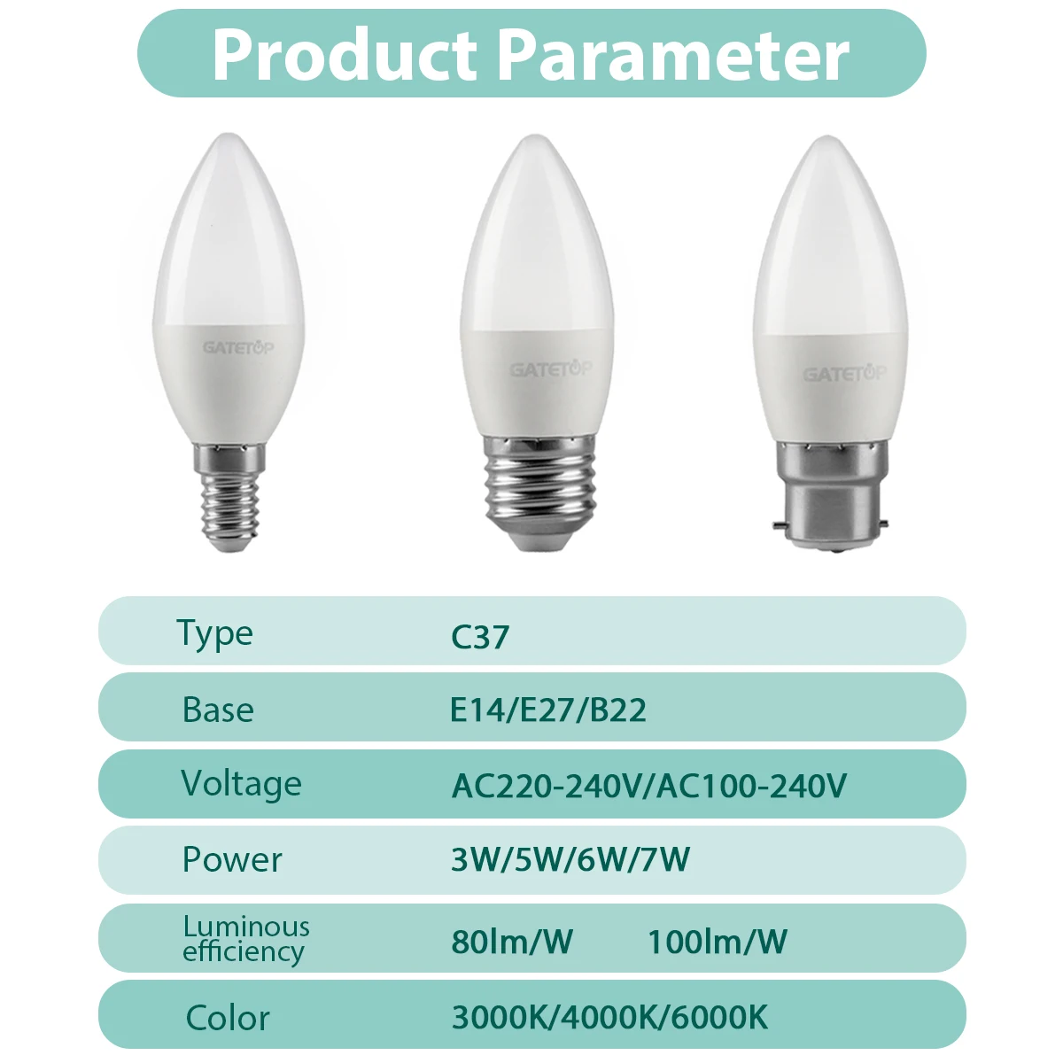 8pcs E27 E14 B22 Led Bulb AC 220V C37 Candle Lamp Energy Saving 3000K 6000K 3W 5W 6W 7W Chandelier Light for Home Decoration