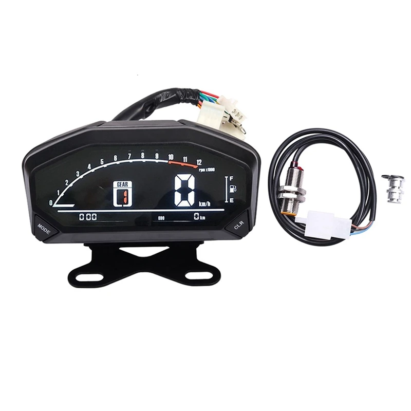 Newuniversal Motorcycle Digital Meter LCD Speedometer Odometer RPM Tachometer W/Bracket For 1,2,4 Cylinders Adjust