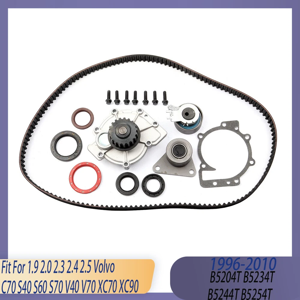 Engine Timing Belt Tension Roller Water Pump Kit Fit 1.9 2.0 2.3 2.4 2.5 96-10 GAS for Volvo C70 S40 S60 S70 V40 V70 XC70 XC90