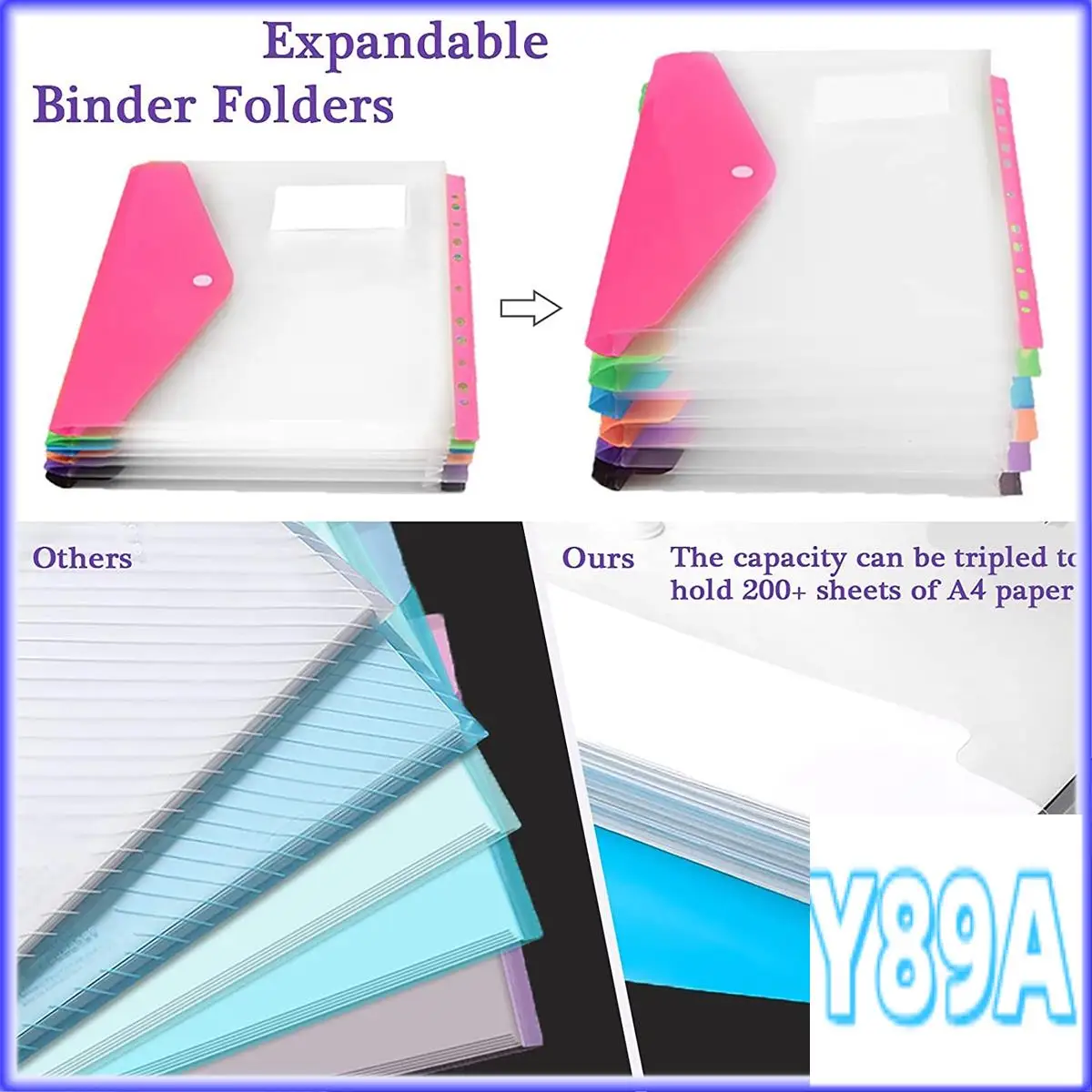 GO-12 Uds. Sobres expandibles de bolsillo para carpeta A4, sobres de plástico transparente para carpeta de anillas, botón a presión