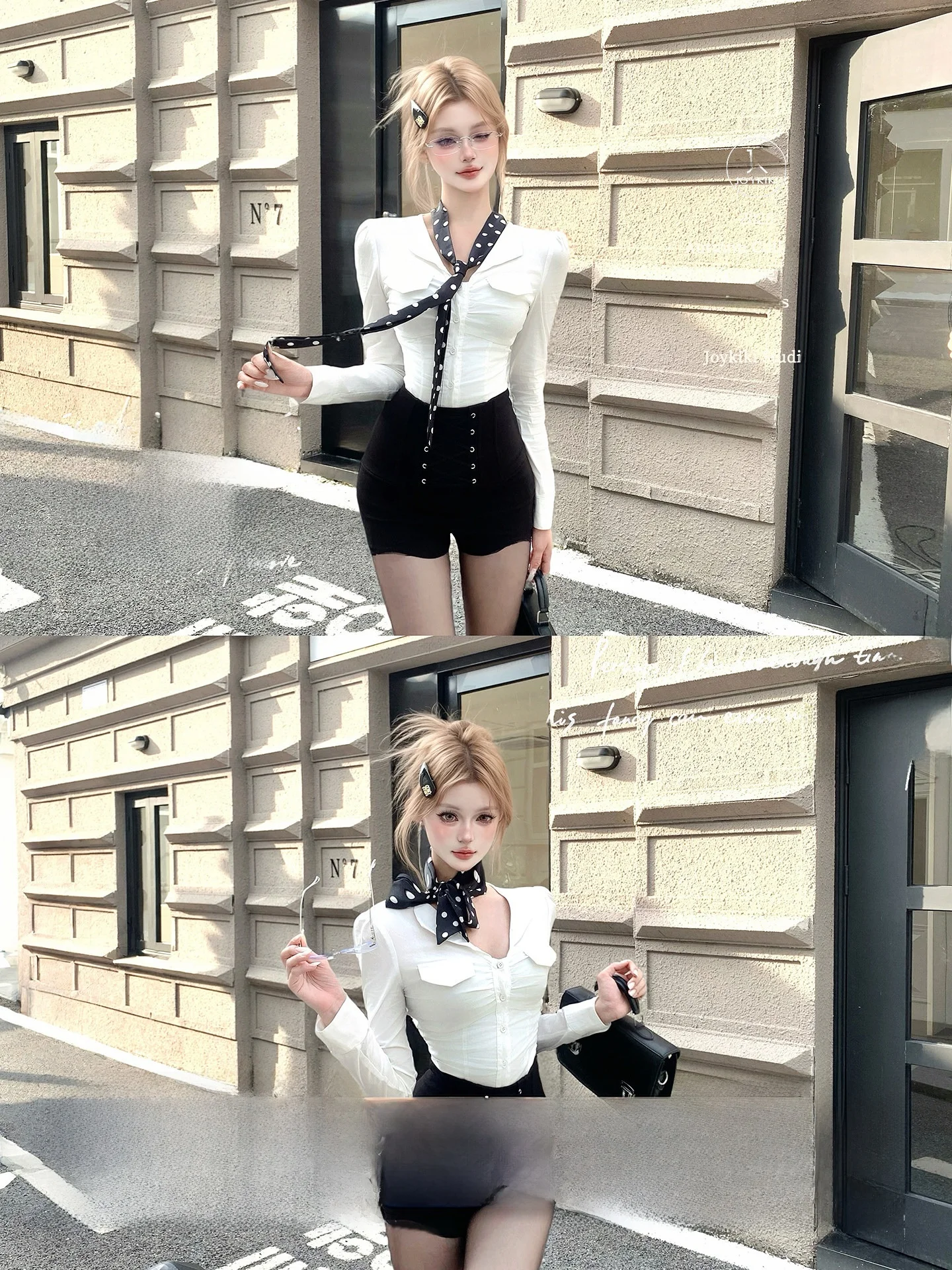 

Joykiki Art Student Senior Sister Long Sve Deep V Collar irt Slim Fit Cotton Women's Faion Ciwalk Button up Top