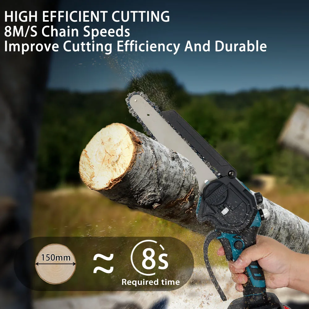 8 Inch Brushless Electric Chainsaw Cordless Rechargeable Handheld Woodworking Garden Pruning Saw Tool for Makita 18V Battery