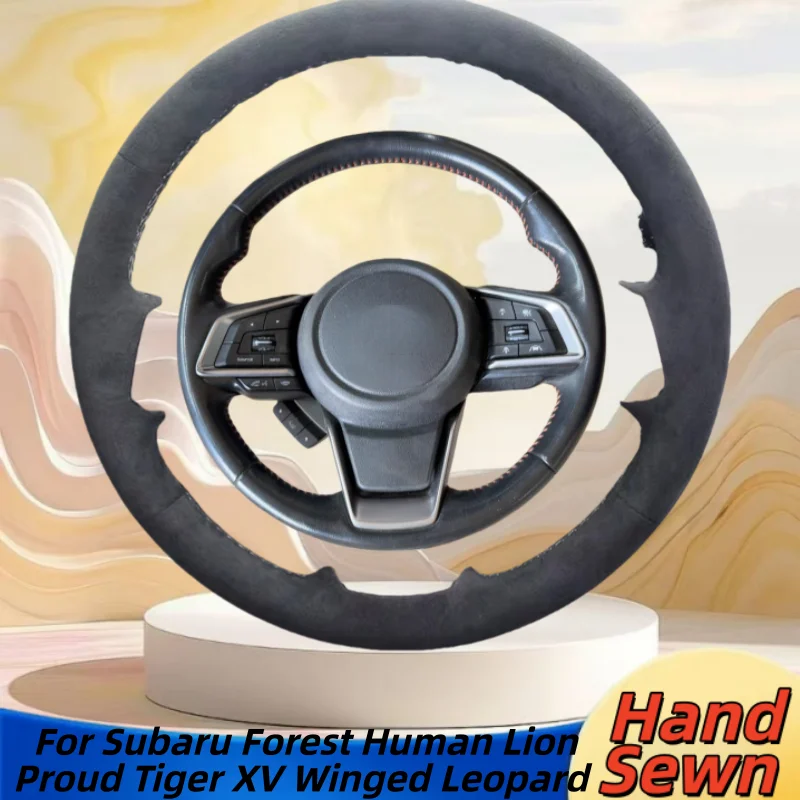 

Hand-Sewn Genuine Leather Car Steering Wheel Cover For Subaru Forest Human Lion Proud Tiger XV Winged Leopard Car Accessories
