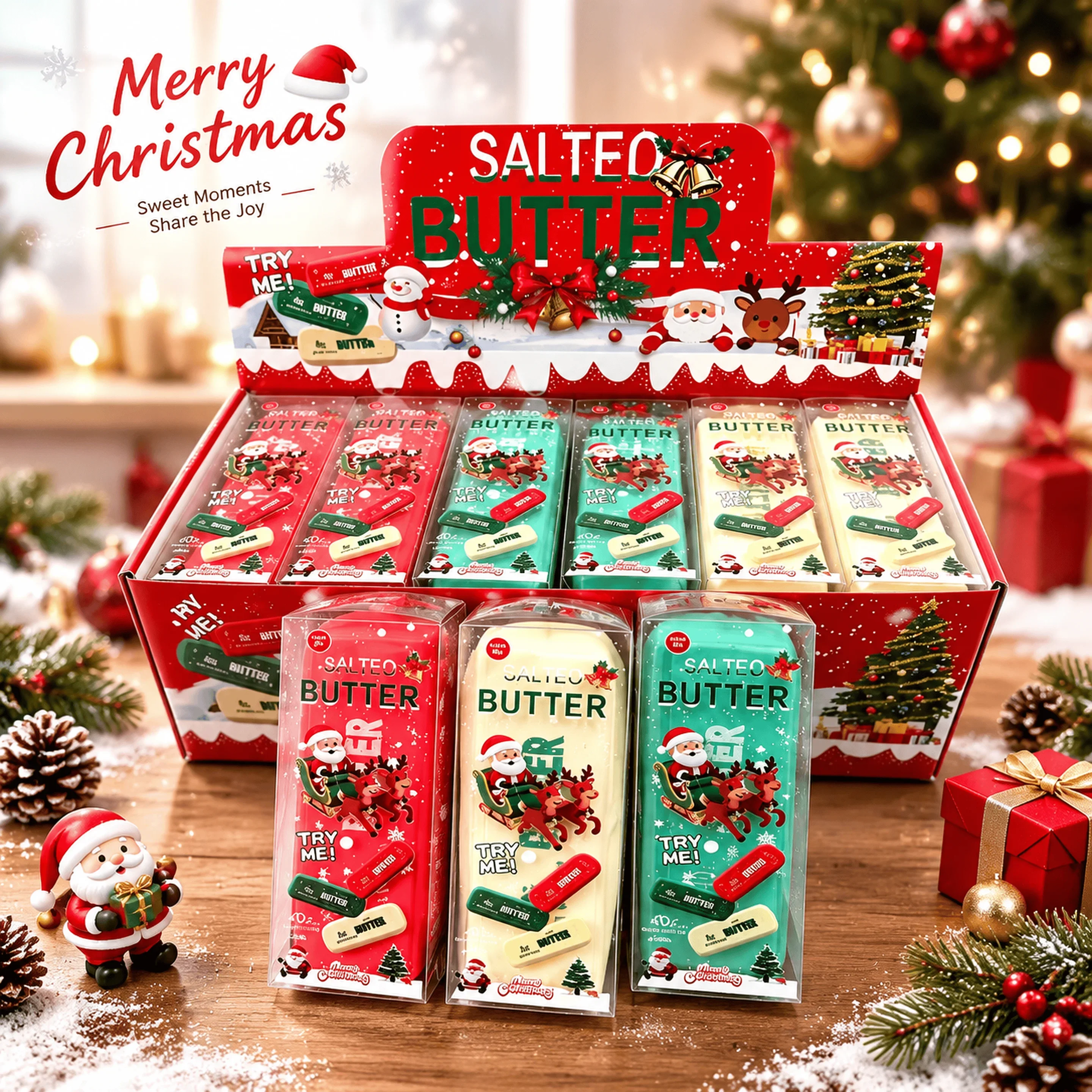 Christmas Butter Stick Squishy Fidget Toy Building Block Design Super Soft Slow Rising Squeeze Sensory Stress Relief Gift