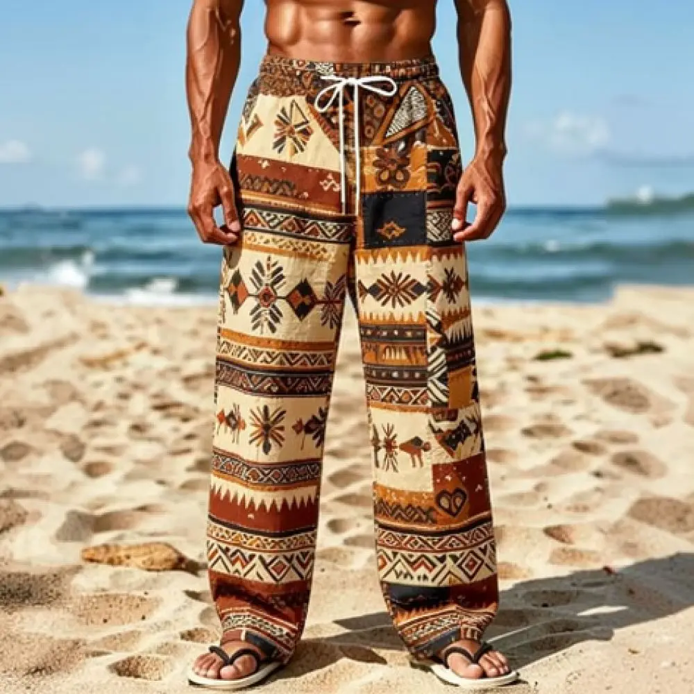Summer Mens Jogger Pants African Ethnic Geometric Pattern Retro Tribal Casual Fashion Loose Fit Breathable Street Trousers