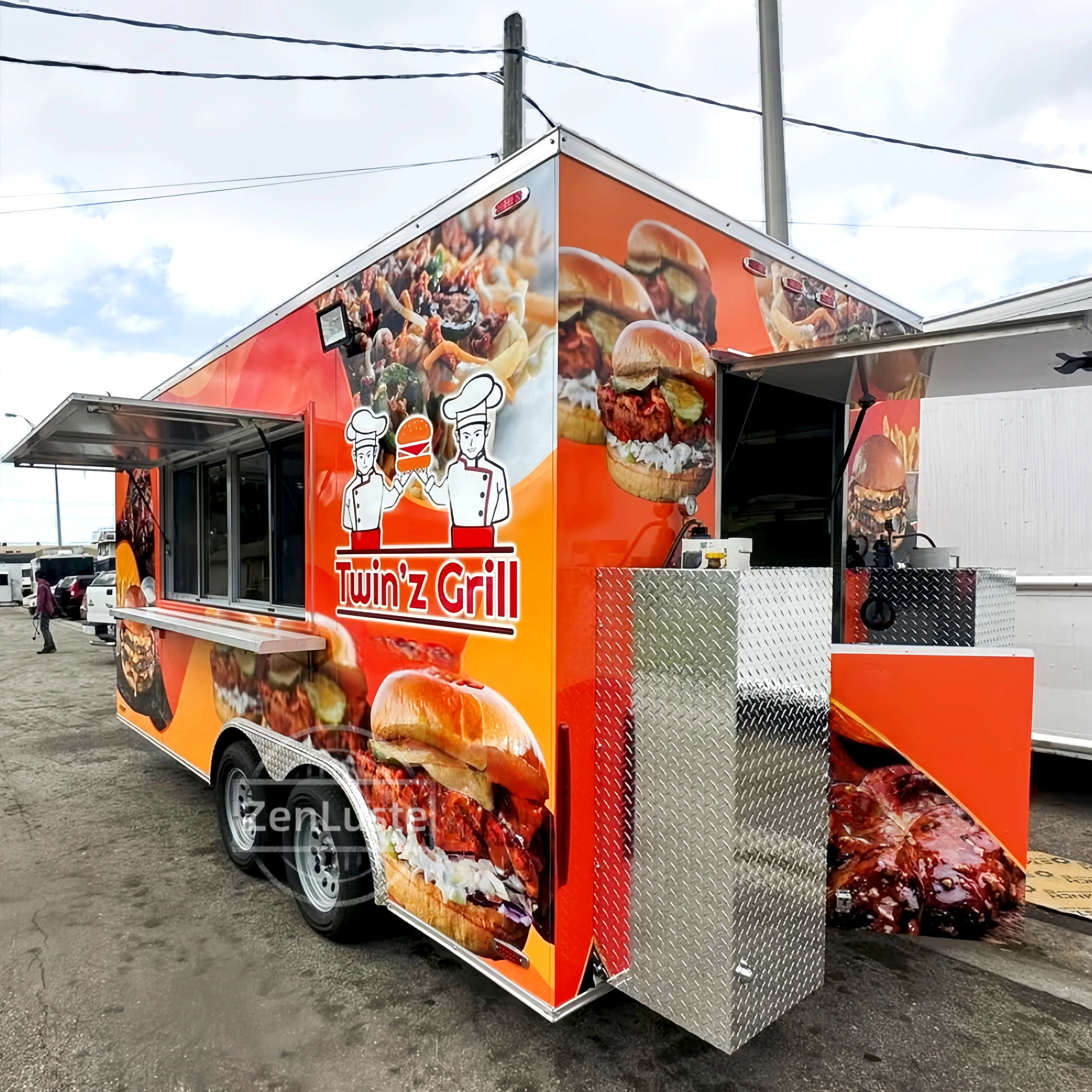 

Mobile Food Truck with Full Kitchen Coffee Kiosk & Fast Food Cart for Hot Dogs Ice Cream Merchants Food Trucks