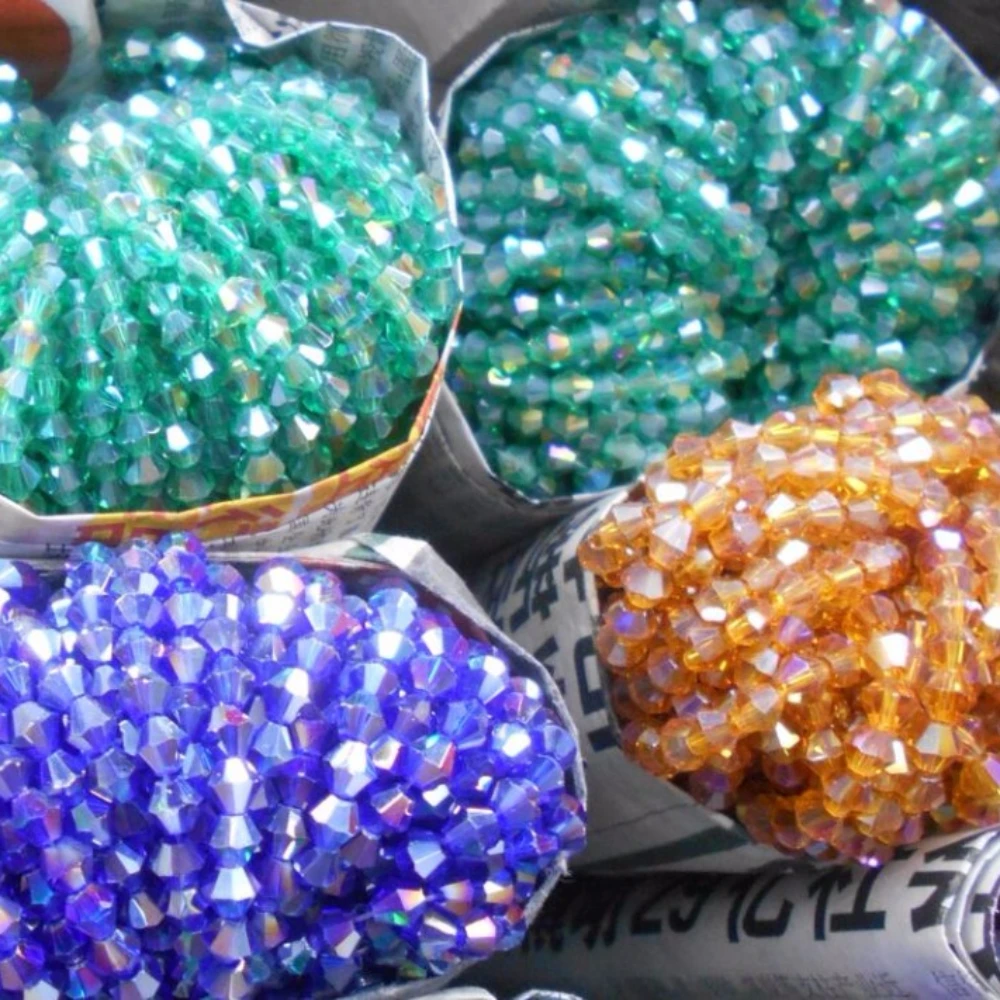 100pcs AB Colors Pick Color Bicone Loose Beads Glass Crystal Faceted Rondelle Bead for Jewelry Making