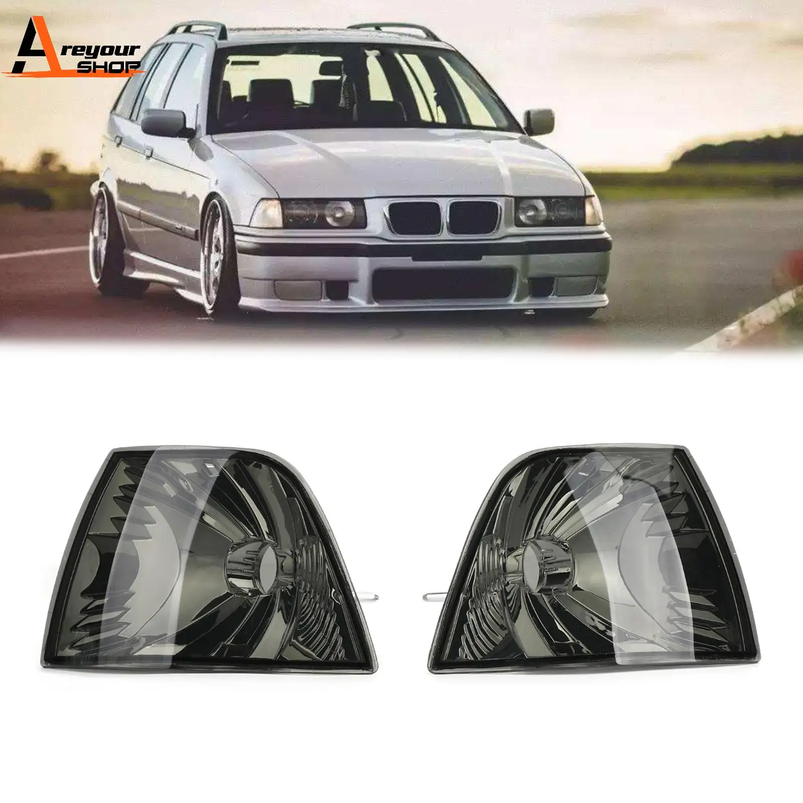 Areyourshop Smoke Corner Lights Parking Lamps PAIR Fits For BMW 3-Series E36 4DR 1992-1998 63138353279 63138353280 Car Parts