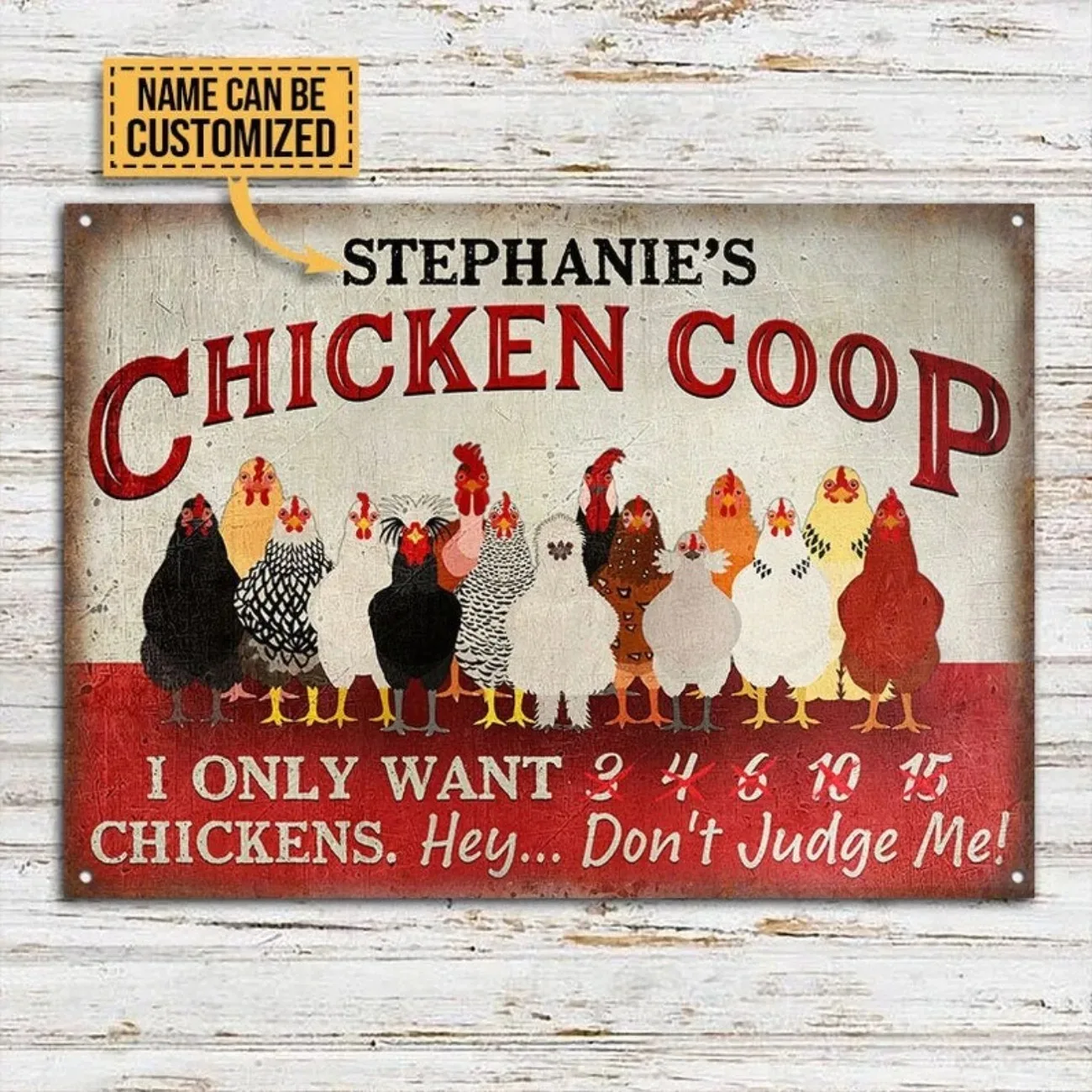 [2D Flat] Personalized Classic Metal Chicken Coop Sign Custom I Only Want Chickens Design Essential Farm Chicken Wall Decor, Dec view 4