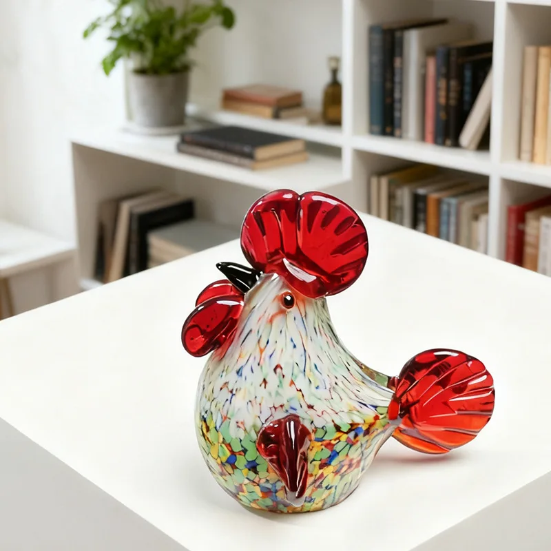Handmade Crystal Chicken Figurines Hand Blown Glass Animal Craft Cute Pet Kids Gift Home Table Decor Christmas cartoon Ornament