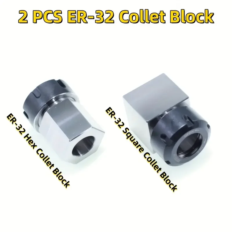 ER25 ER32 Clamp Block Set of 2 Pieces, Square and Hexagonal Work Clamps, Suitable for CNC Lathe Engraving and Cutting Machines