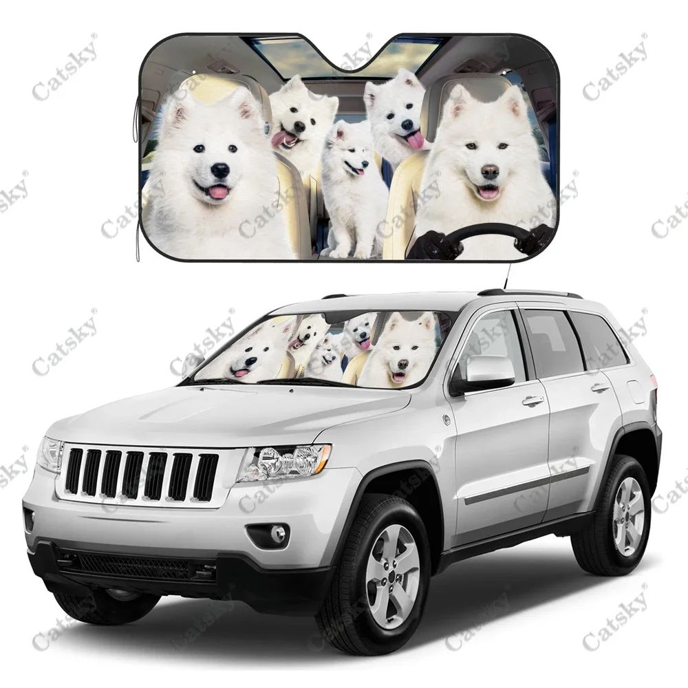 Samoyed Car Sunshade, Car Decoration Lovers Gift, Windscreen Sun Shield For Car Window Sunshade Cover Foldable Uv Ray Reflector