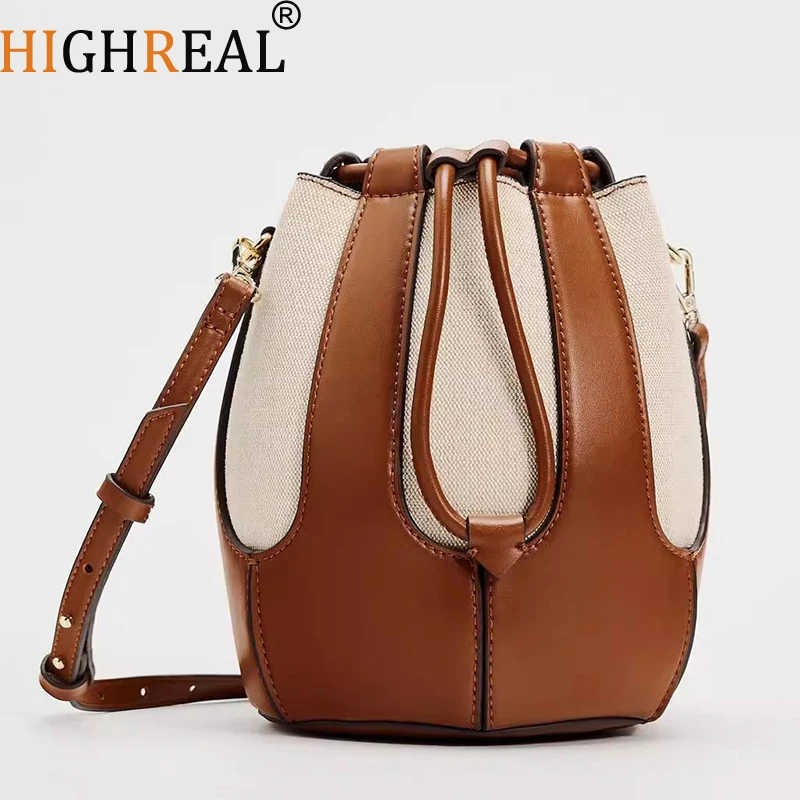 

Women Shoulder Bags Cylinder PU Leather Bucket Ladies Crossbody Bag Casual Drawstring Handbags Purse for Travel Shopping