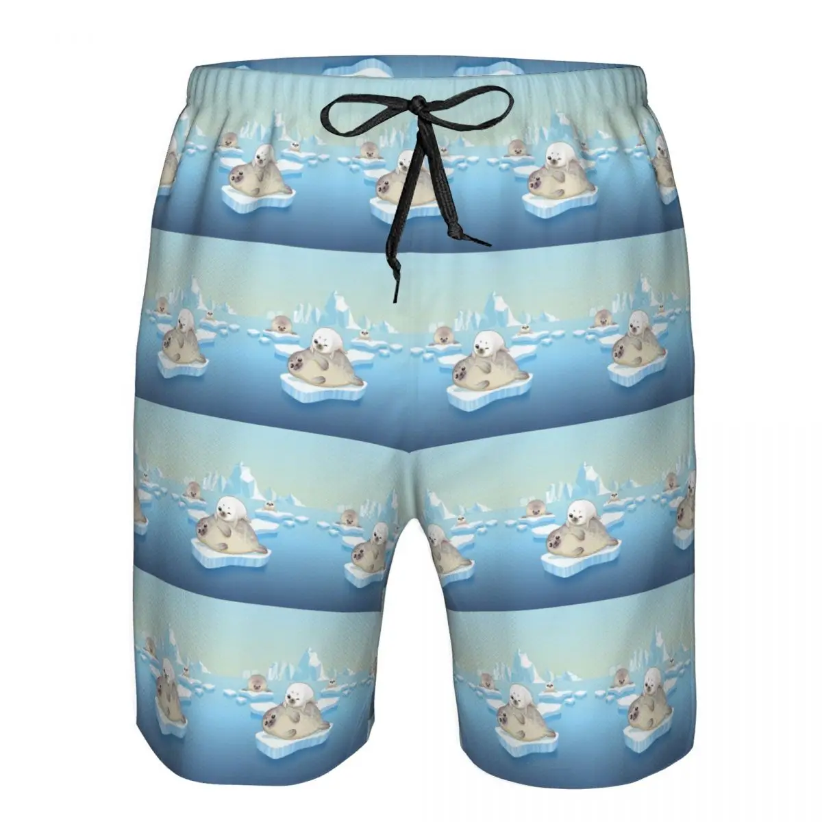 Cute Seals Family Cartoon Character Trunks Beach Board Shorts Casual Quick Dry Swim Summer Men Pants