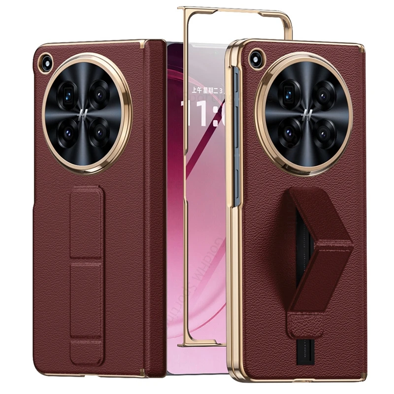 

Screen Film Protector For OPPO Find N6 Luxury Leather Hinged Phone Case For Oppo Find N6 Wristband Stand Holder Protective Cover