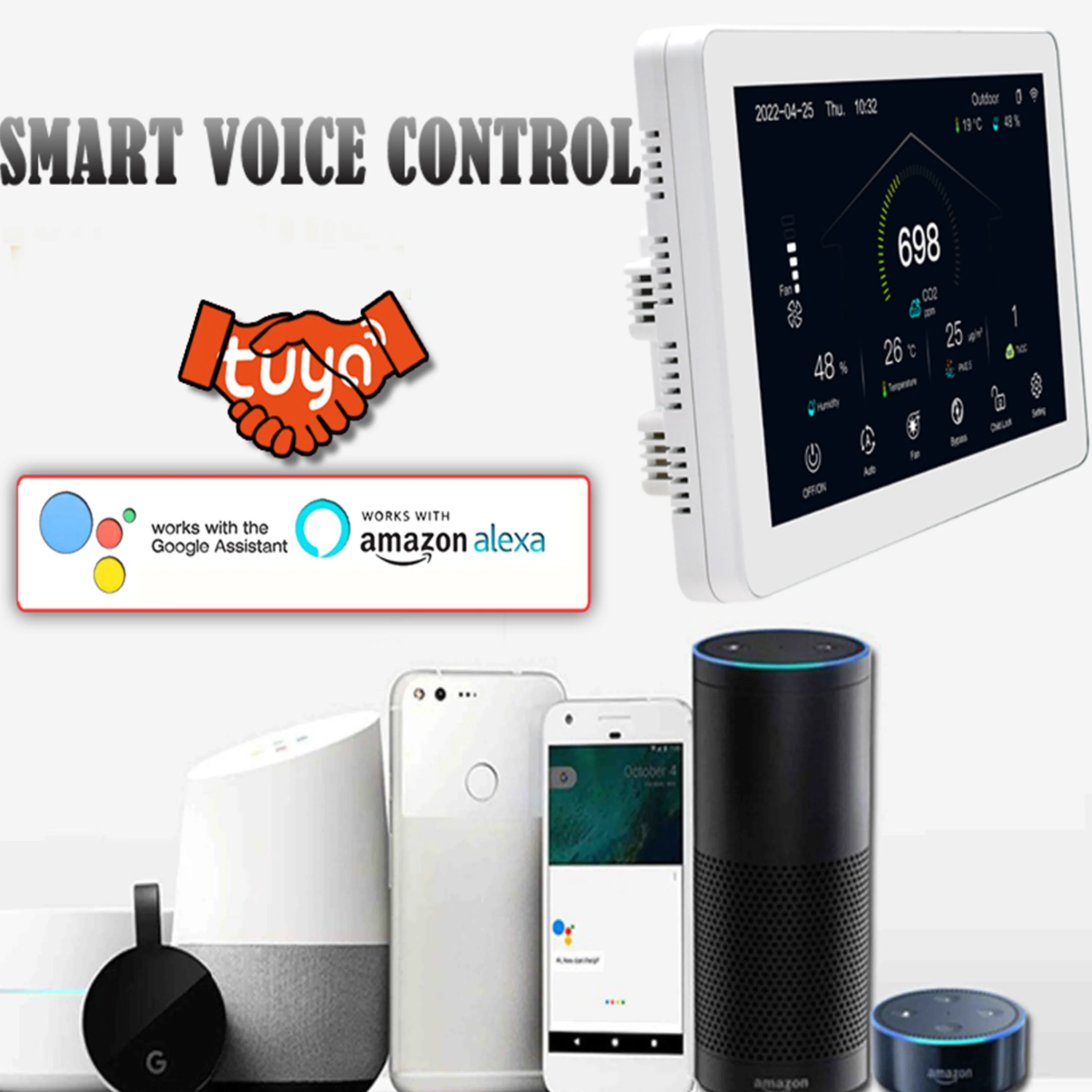 Panel controlador CO2 NDIR PM2.5 VOC de 7 pulgadas para sistema de ventilación de aire AC/EC 0-10V interruptor de ventilador Monitor de temperatura y humedad