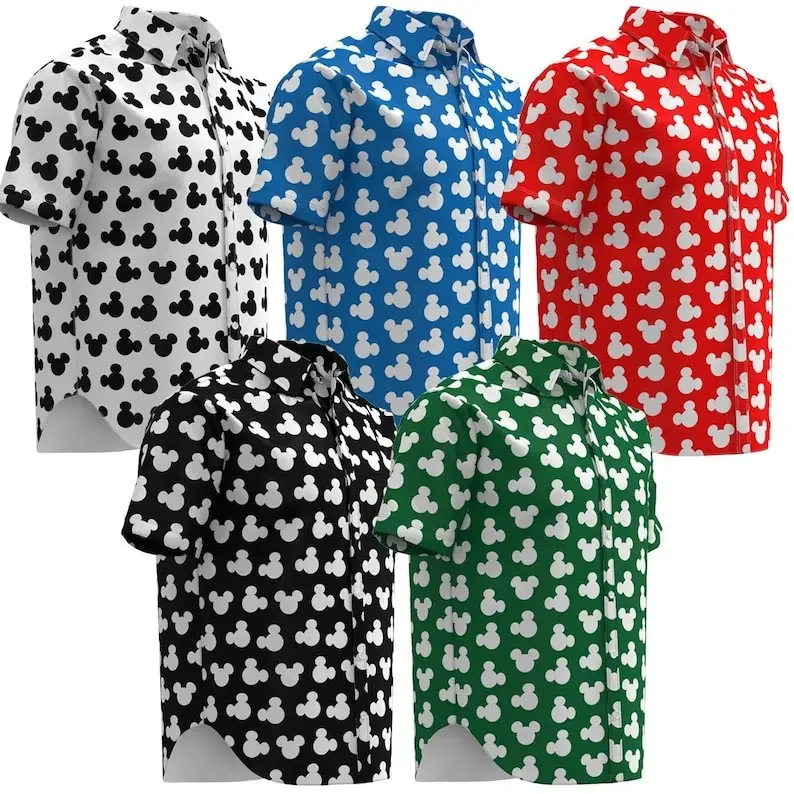 Chemise hawaïenne Disney avec oreilles silhouette de souris, chemise boutonnée, rétro décontracté, inspiré de Disneyland, mode, nouveau, 2024